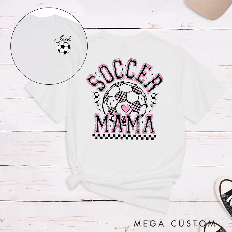 Personalized Soccer Mama T-Shirt with Vibrant Pink Details and Custom Name and Number 