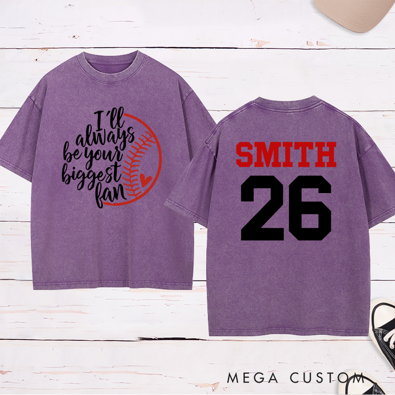 Personalized Baseball Fan Washed T-Shirt with Heartfelt Quote and Custom Name and Number