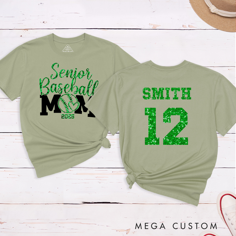Personalized Senior Baseball Mom T-Shirt with Custom Name and Number
