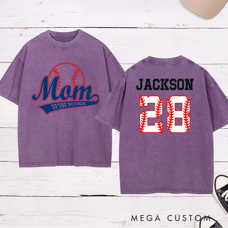 Personalized Baseball Name and Number Washed T-Shirt for Mom