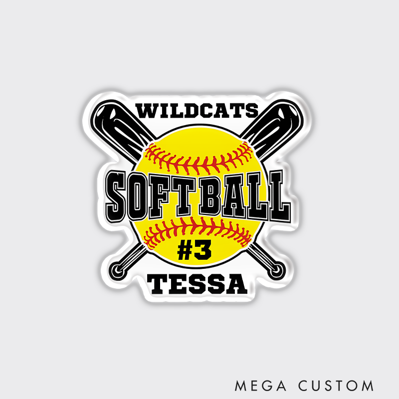 Personalized Softball Refrigerator Magnet with Custom Team Name Player Name Number and Crossed Bats Design