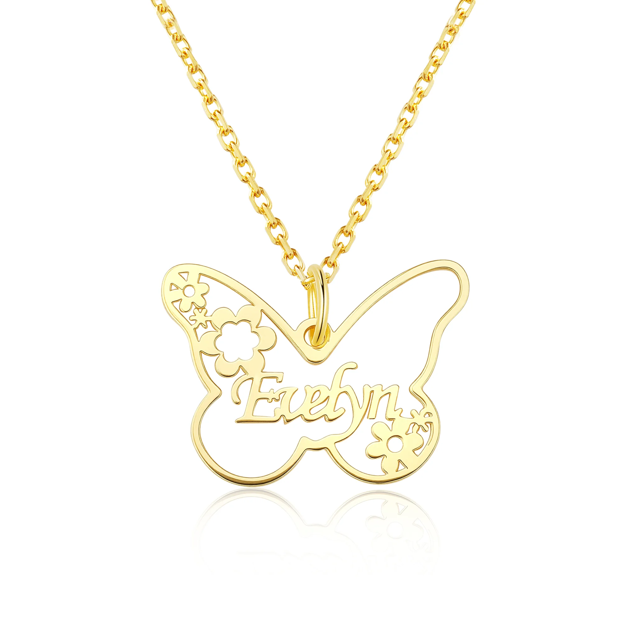 Personalized Butterfly Flower Necklace with Name Minimalist Jewelry Gardening Loves Gift for Mom Grandmother