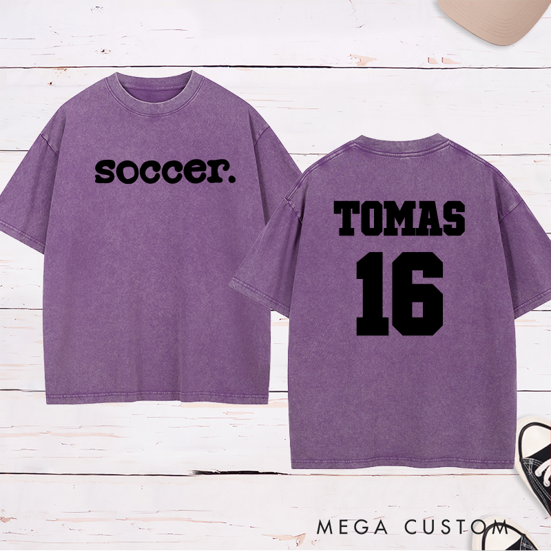 Personalized Minimalist Soccer Washed T-Shirt with Custom Name and Number