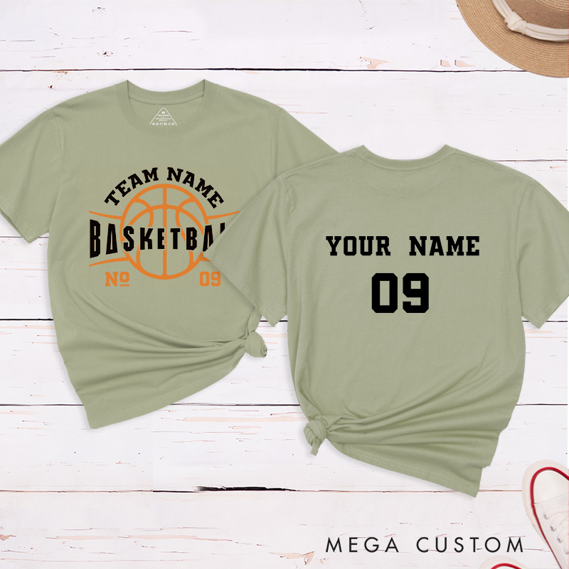 Personalized Basketball T-Shirt with Custom Team Name Bold Front Design and Your Name and Number on the Back