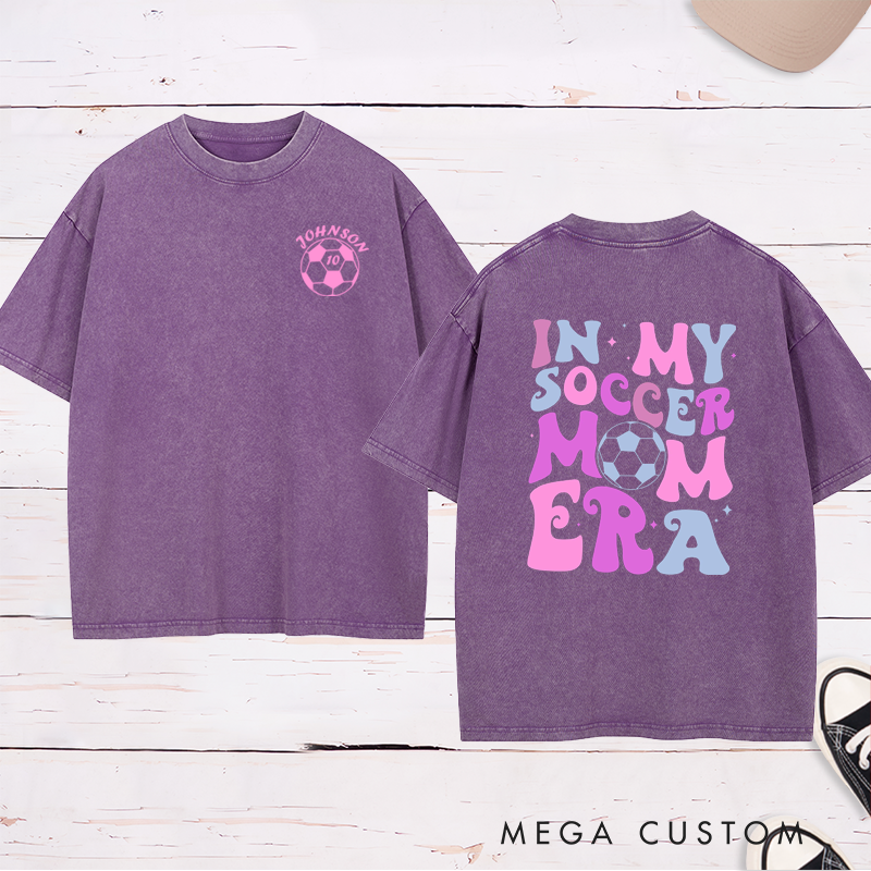 Personalized Washed Soccer Mom T-Shirt with Custom Name, Number, and Bold Graphic Design