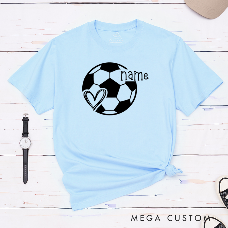 Personalized Soccer Heart T-Shirt with Custom Name Design