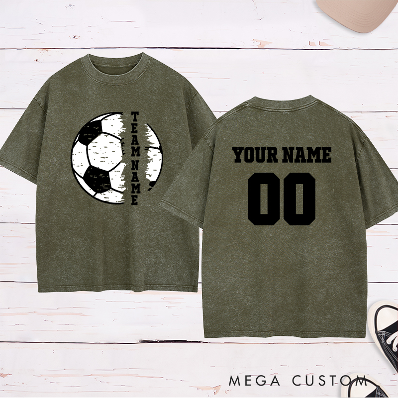 Personalized Soccer Team Washed T-Shirt with Custom Name and Number