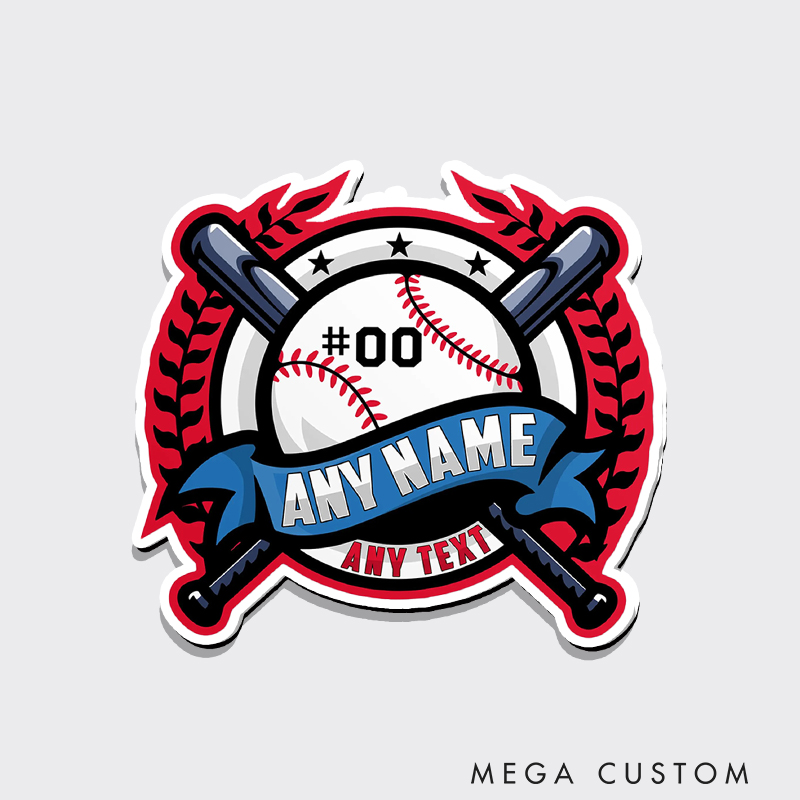 Personalized Baseball Graphic Fridge Magnet with Laurel Accents and Text  