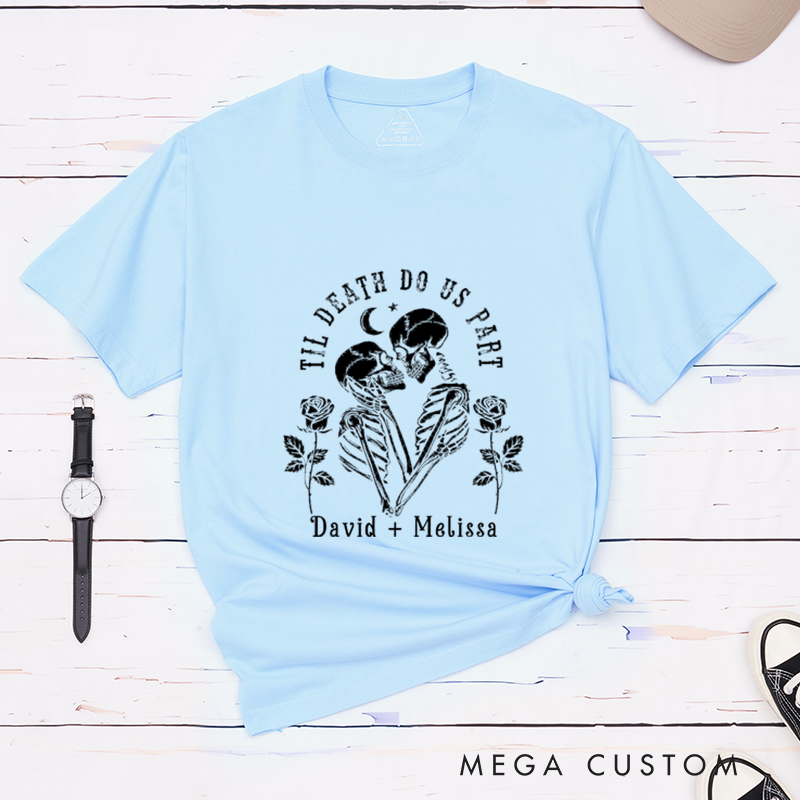 Personalized Halloween Skeleton Matching Classic T-Shirt for Couple Halloween Skeleton Shirt Gift for Him and Her