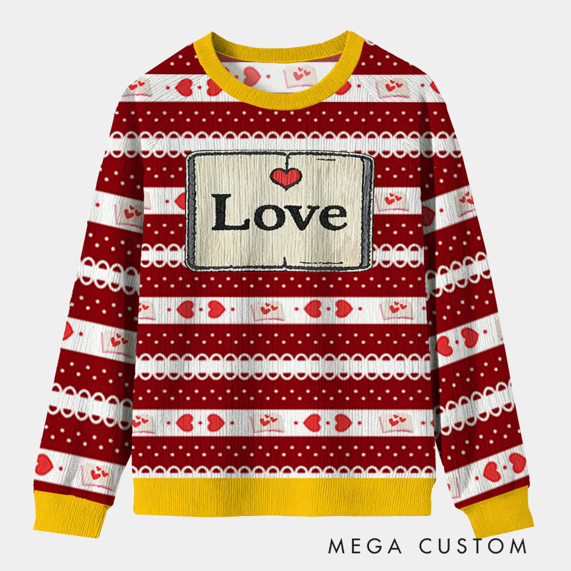 Personalized Bookish Love Heartfelt Ugly Sweater Holiday Gift for Librarians