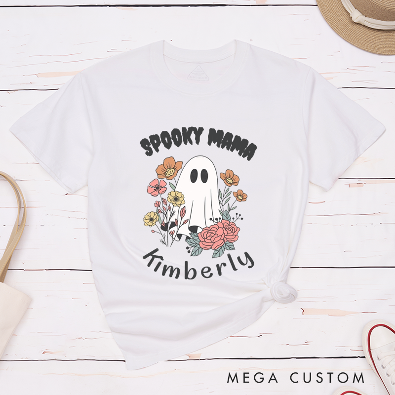 Personalized Halloween Spooky Mama and Spooky Dad Matching Couple T-Shirt