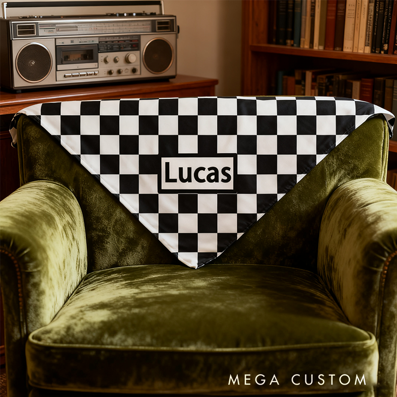 Personalized Checkered Bandana Custom Name Design Unique Gift for Racers Pets and Racing Lovers