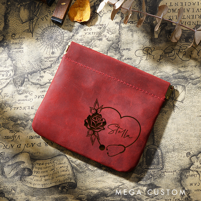 Personalized Leather Wallet for Nurse Custom Engraved Card Holder Pouch Coin Purse Travel Jewelry Pouch Medical Staff Gift