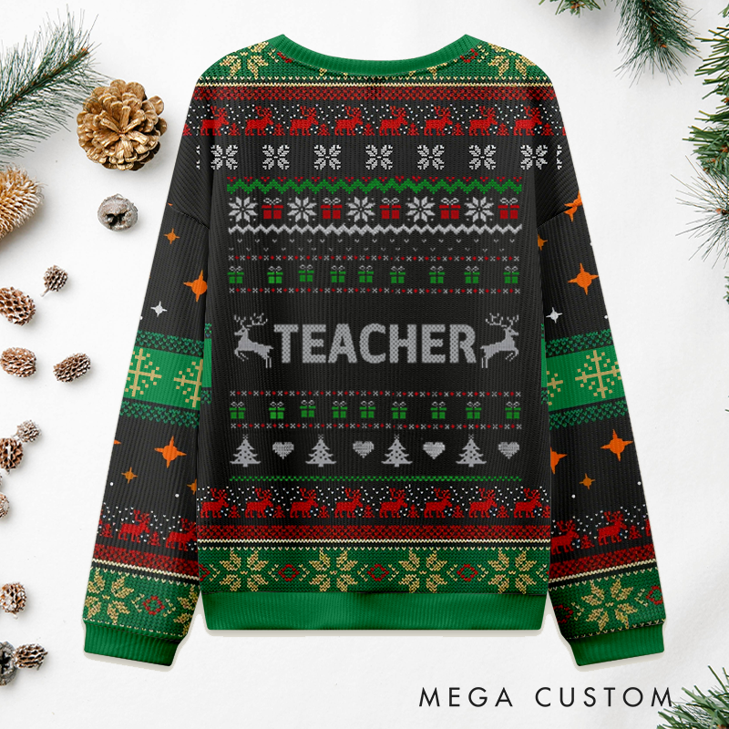 Personalized Teacher Christmas Ugly Sweater Pencil Design Sweater Appreciation Gift for Teachers