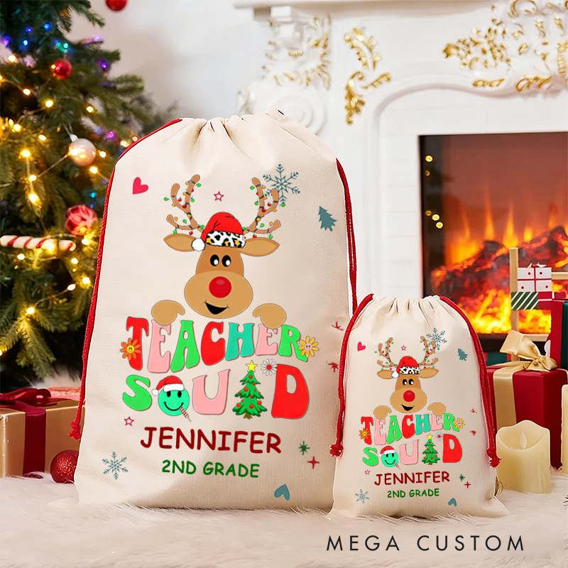Personalized Teacher Christmas Gift Sack Teacher Squad Design Santa Bag