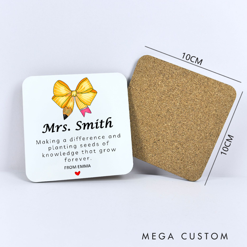Personalized Coasters for Teachers Making a Difference and Planting Seeds of Knowledge Appreciation Gift for Teachers