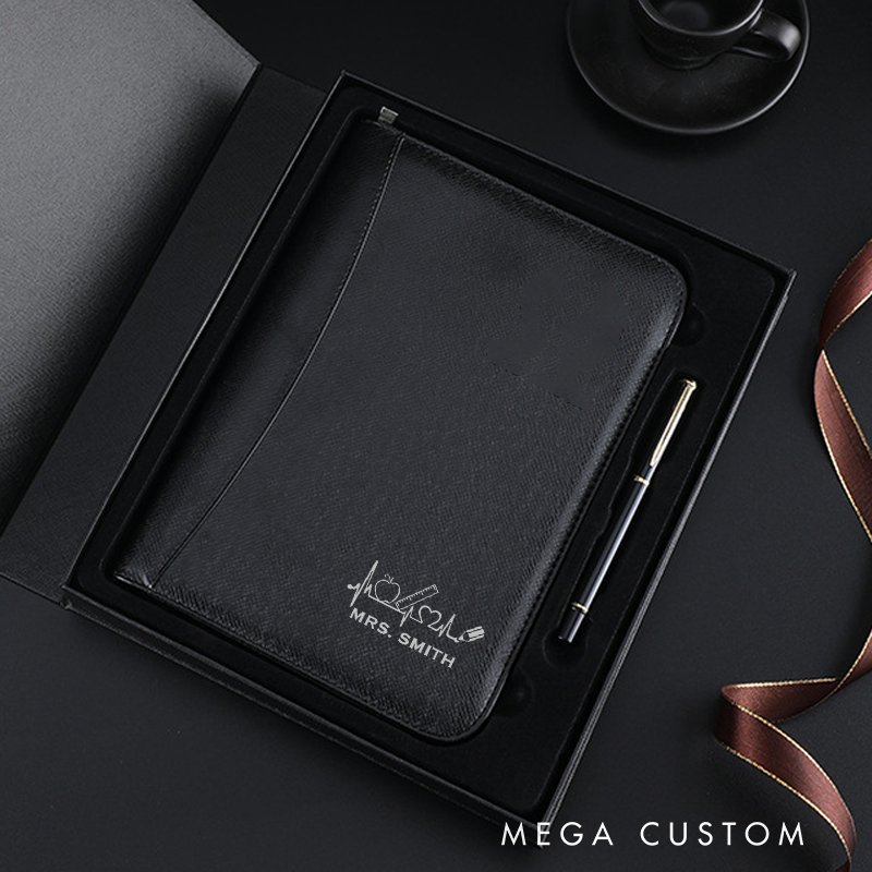 [Copy]Personalized Teacher Notebook A5 PU Leather Zipper Notebook Electrocardiogram Design Teacher Appreciation Gift