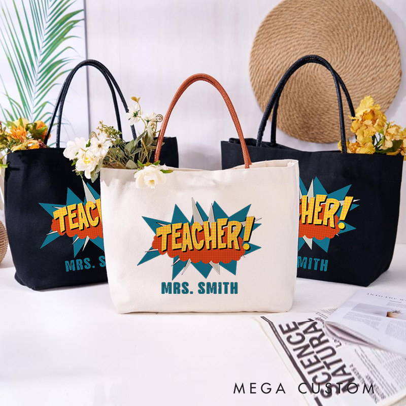 Personalized Teacher Canvas Tote Bag Boom Teacher Design Appreciation Gift for Teachers