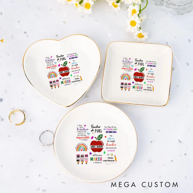 Personalized Jewelry Dish for Teacher Fashion Rainbow Flower Apple Design Ceramic Ring Dish Teacher Appreciation Gift
