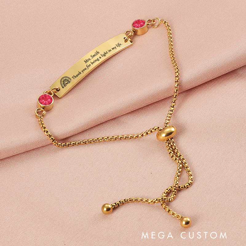 Personalized Birthstone Bracelet for Teacher Thank You for Being a Light in My Life Engraved Bracelet Jewelry Gift for Teachers