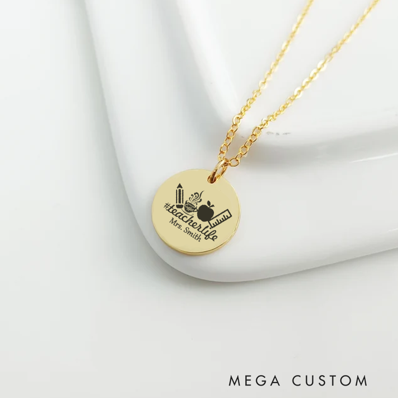 Personalized Teacher Engraved Necklace Teacher Life Design Necklace Thank You Gift for Teachers