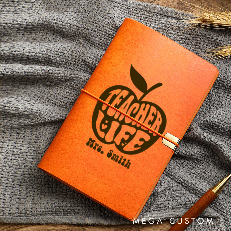 Personalized Teacher A6 Leather Wraparound Notebook Teacher Life Design Appreciation Gift for Teachers