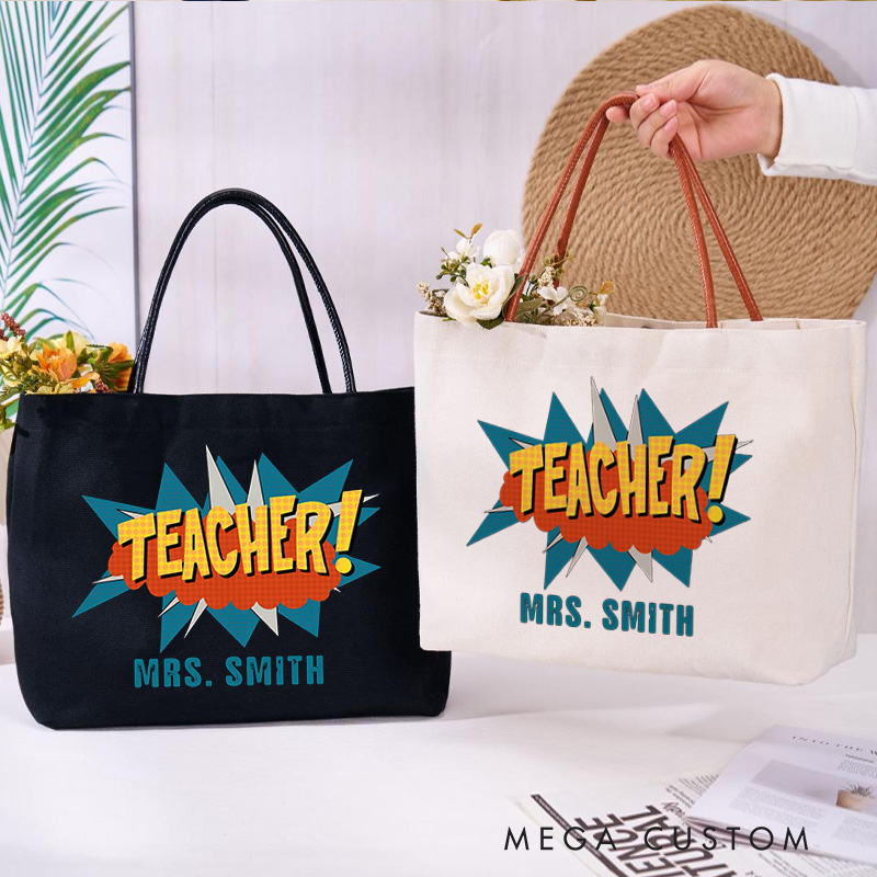 Personalized Teacher Canvas Tote Bag Boom Teacher Design Appreciation Gift for Teachers