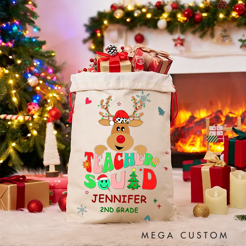 Personalized Teacher Christmas Gift Sack Teacher Squad Design Santa Bag