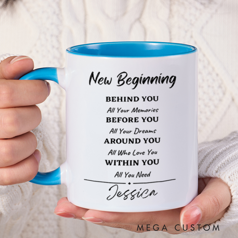Personalized Farewell Mug with New BeginningDesign Heartfelt Gift for Departing Colleague and Retiring Colleague