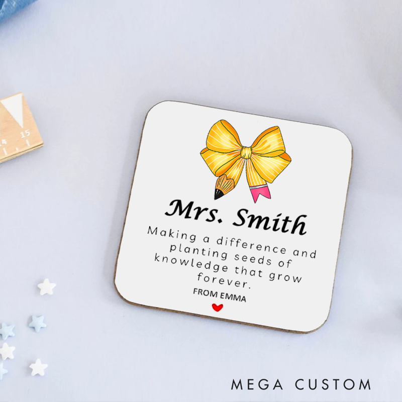 Personalized Coasters for Teachers Making a Difference and Planting Seeds of Knowledge Appreciation Gift for Teachers