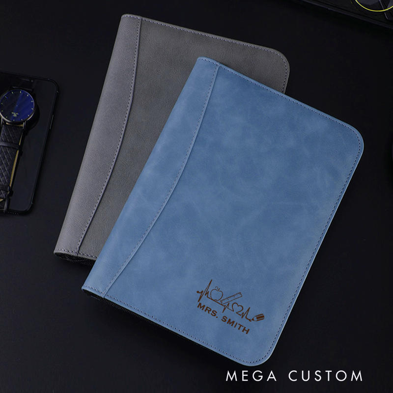 [Copy]Personalized Teacher Notebook A5 PU Leather Zipper Notebook Electrocardiogram Design Teacher Appreciation Gift