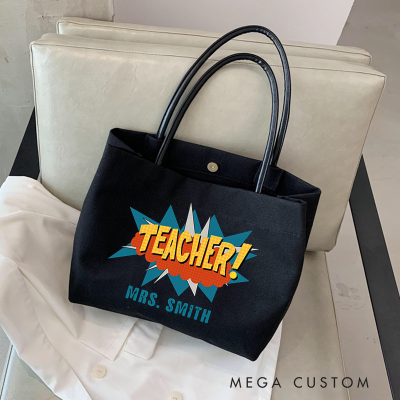 Personalized Teacher Canvas Tote Bag Boom Teacher Design Appreciation Gift for Teachers