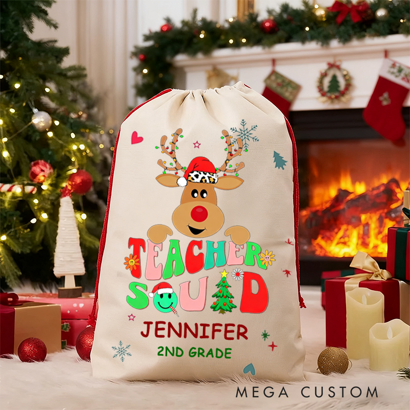 Personalized Teacher Christmas Gift Sack Teacher Squad Design Santa Bag