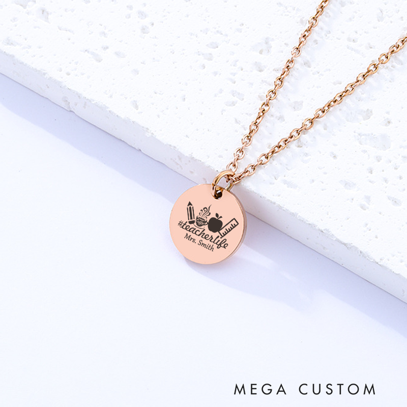 Personalized Teacher Engraved Necklace Teacher Life Design Necklace Thank You Gift for Teachers