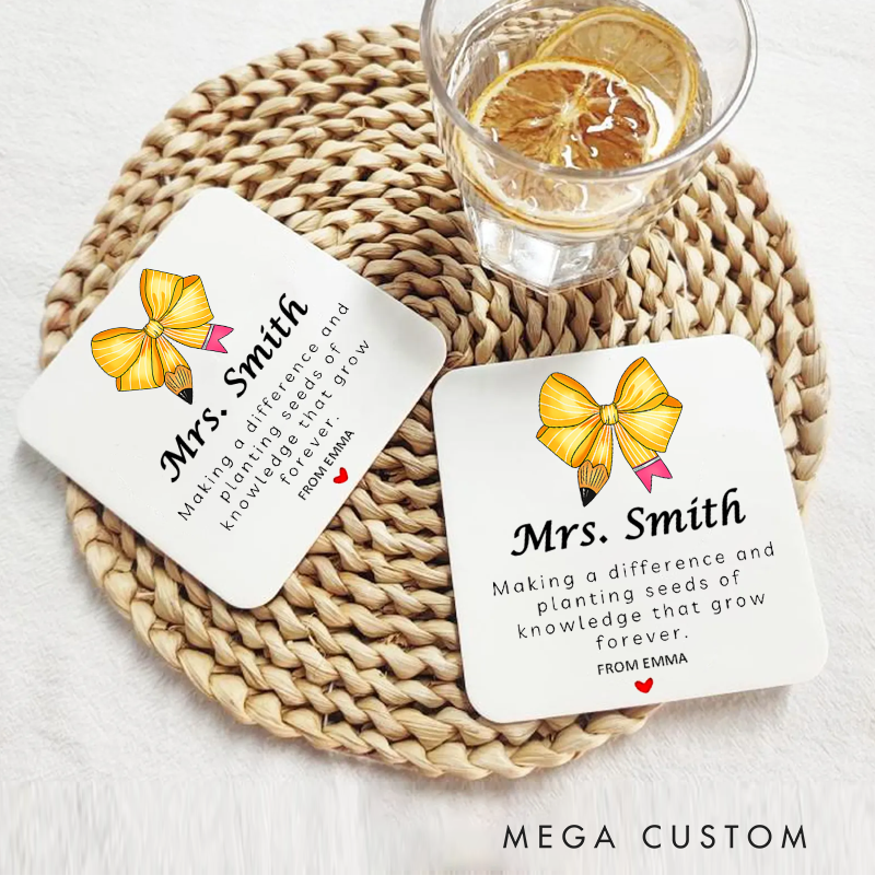 Personalized Coasters for Teachers Making a Difference and Planting Seeds of Knowledge Appreciation Gift for Teachers