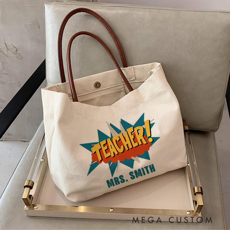 Personalized Teacher Canvas Tote Bag Boom Teacher Design Appreciation Gift for Teachers