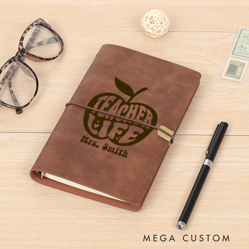 Personalized Teacher A6 Leather Wraparound Notebook Teacher Life Design Appreciation Gift for Teachers