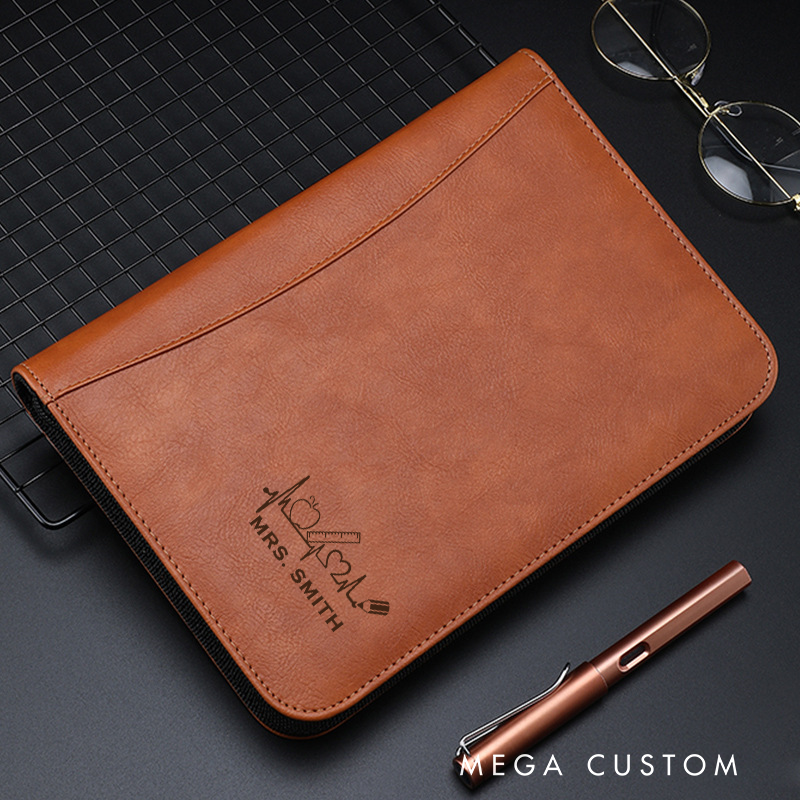 [Copy]Personalized Teacher Notebook A5 PU Leather Zipper Notebook Electrocardiogram Design Teacher Appreciation Gift