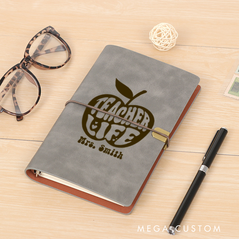 Personalized Teacher A6 Leather Wraparound Notebook Teacher Life Design Appreciation Gift for Teachers