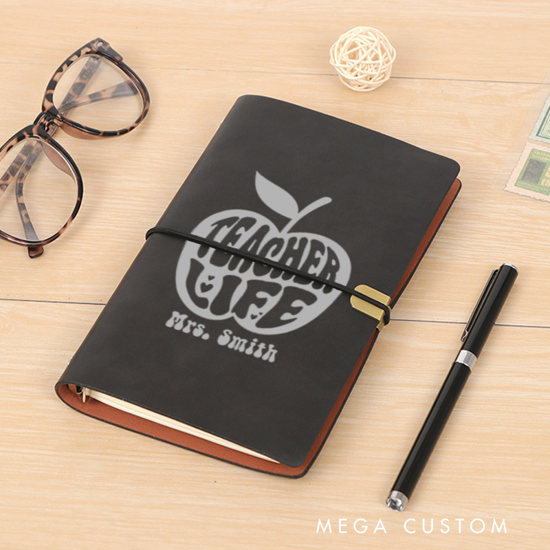 Personalized Teacher A6 Leather Wraparound Notebook Teacher Life Design Appreciation Gift for Teachers