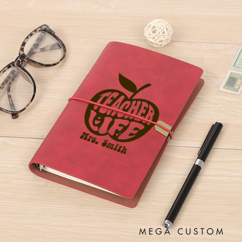 Personalized Teacher A6 Leather Wraparound Notebook Teacher Life Design Appreciation Gift for Teachers