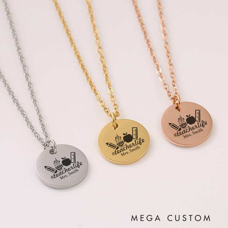 Personalized Teacher Engraved Necklace Teacher Life Design Necklace Thank You Gift for Teachers