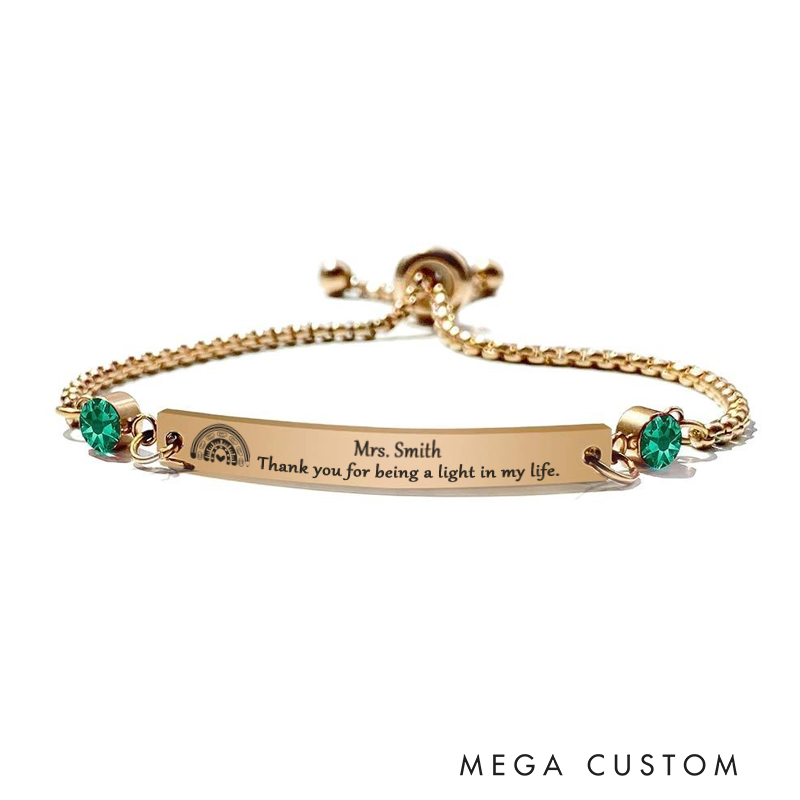 Personalized Birthstone Bracelet for Teacher Thank You for Being a Light in My Life Engraved Bracelet Jewelry Gift for Teachers