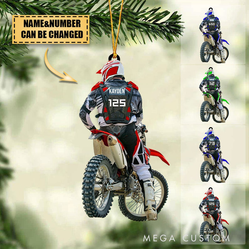 Personalized Motocross Dirt Bike Christmas Ornament Custom 2D Acrylic Ornament with Name Number and Color Gift for Motorcycle Lovers