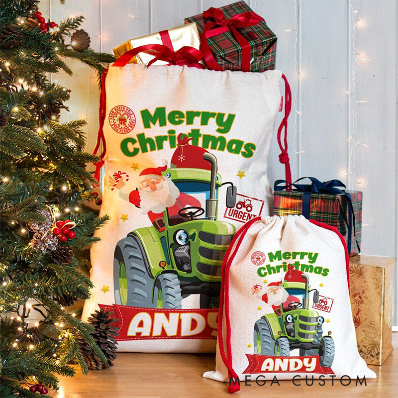 Personalized Drving Santa Sack Custom Name Racing Christmas Gift Bag for Racers and Racing Lovers
