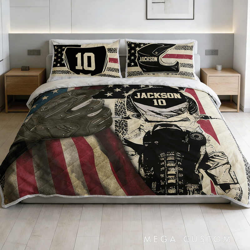 Personalized Motocross Quilt Bed Set Custom Motor Sport Bedding Gift for Dirt Bike Lover 
