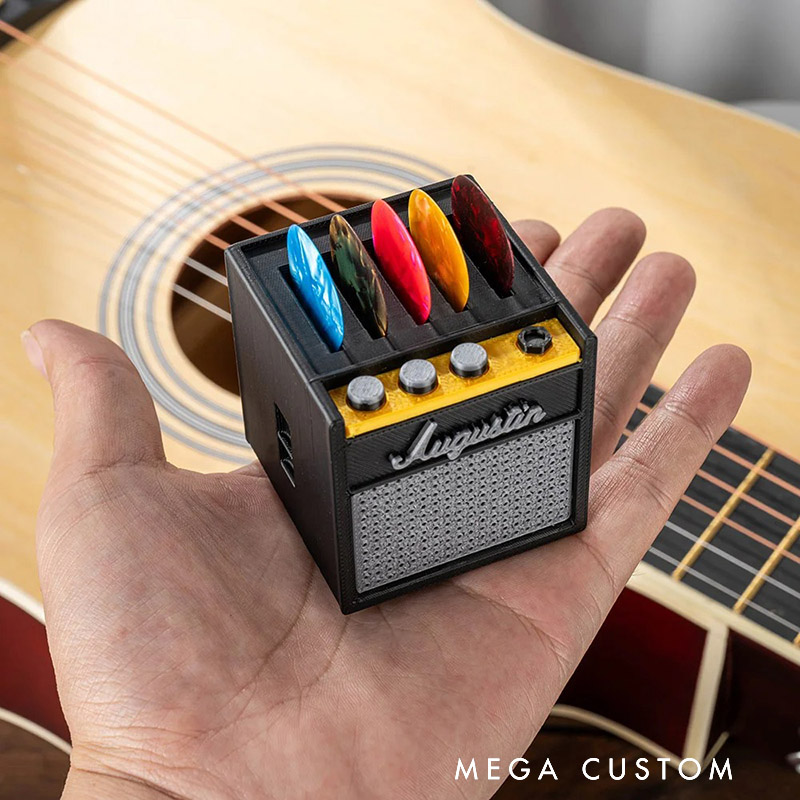 Personalized 3D Printing Retro Guitar Amp Shape Guitar Picks Holder Plectrum Storage Box with Name Birthday Gift for Musician Guitar Player