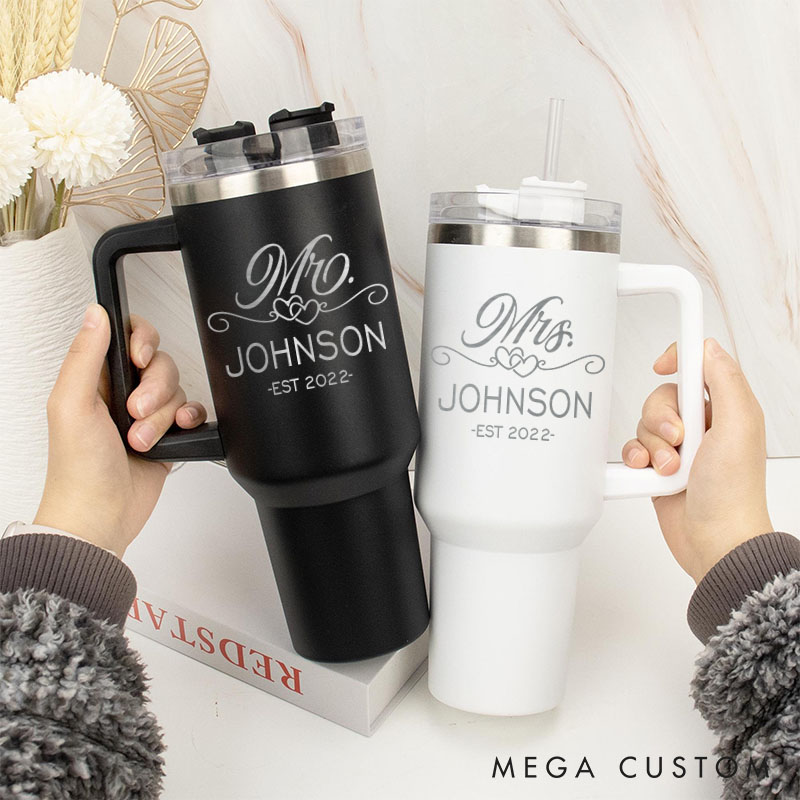 Personalized Mr. and Mrs. Anniversary Tumbler 40oz Tumbler with Handle and Straw for Couple Husband and Wife Anniversary Gift Tumbler