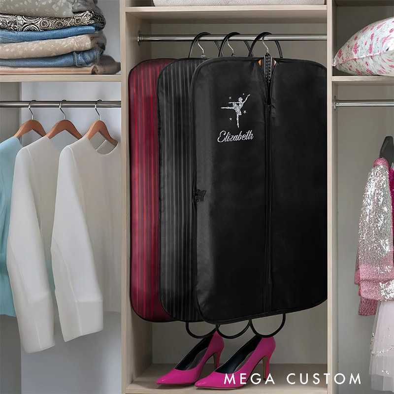 Personalized Glitter Dancing Girl Design Waterproof Hanging Garment Bag with Name Daily Training Rehearsals Travel Accessory Gift for Girl Dancers