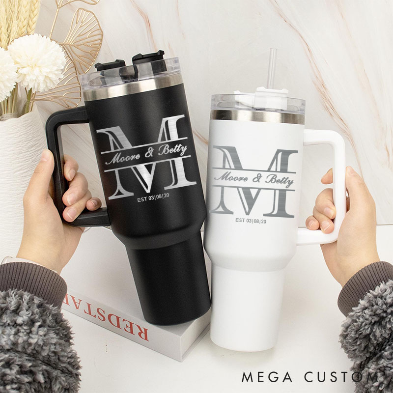 Personalized Couple Anniversary Gift Tumbler Mr. and Mrs. 40oz Tumbler Couple Travel Mug with Handle and Straw for Husband and Wife